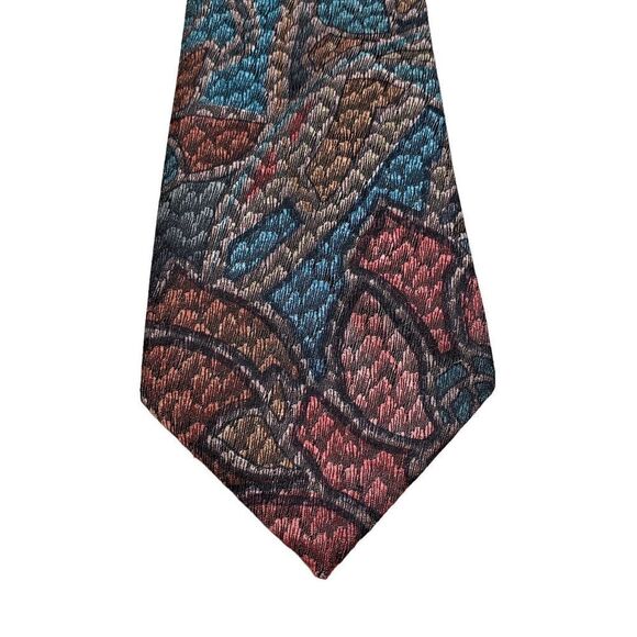 Vtg Oscar de la Renta Mens Necktie Tie Copper Turquoise Abstract Retro Designer - Picture 3 of 7
